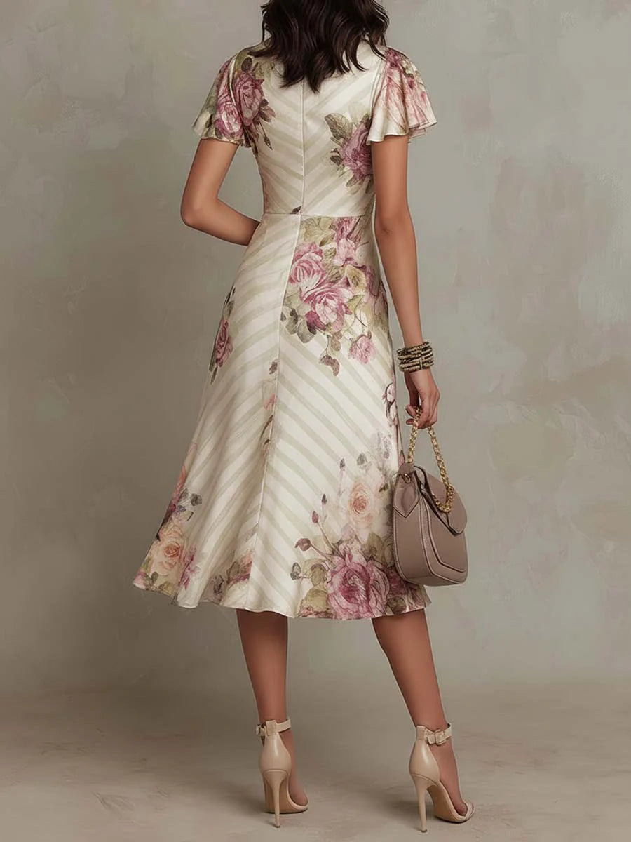 Alba | Vestido midi de satén floral elegante retro